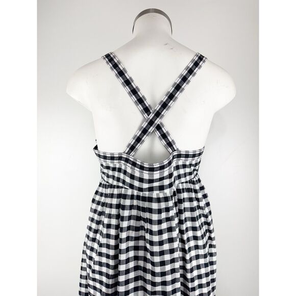 J.Crew Eyelet Trim Ruffle Hem Gingham Midi Sundress Crisscross Back Size 6 - Picture 5 of 7